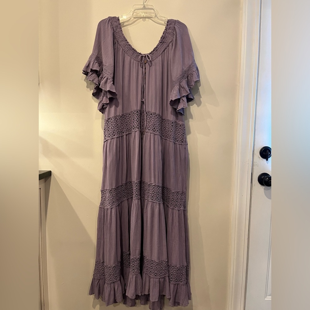 Free People Dream On Crochet Lace Maxi Dress Petrified Wood Gray Purple - Picture 3 of 14